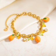 Bracelet charms, en acier inoxydable, oranges et zircons, pour femme, modèle Oriale - La Boutique du Bracelet