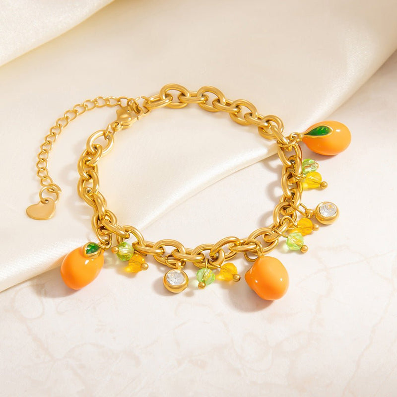 Bracelet charms, en acier inoxydable, oranges et zircons, pour femme, modèle Oriale - La Boutique du Bracelet