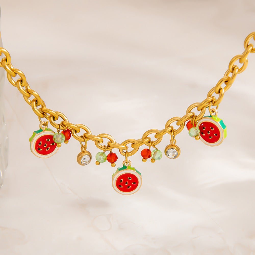 Bracelet charms, en acier inoxydable, pastèques et zircons, pour femme, modèle Pania - La Boutique du Bracelet