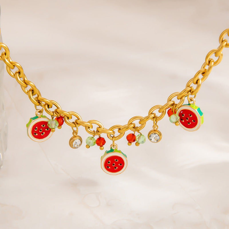 Bracelet charms, en acier inoxydable, pastèques et zircons, pour femme, modèle Pania - La Boutique du Bracelet