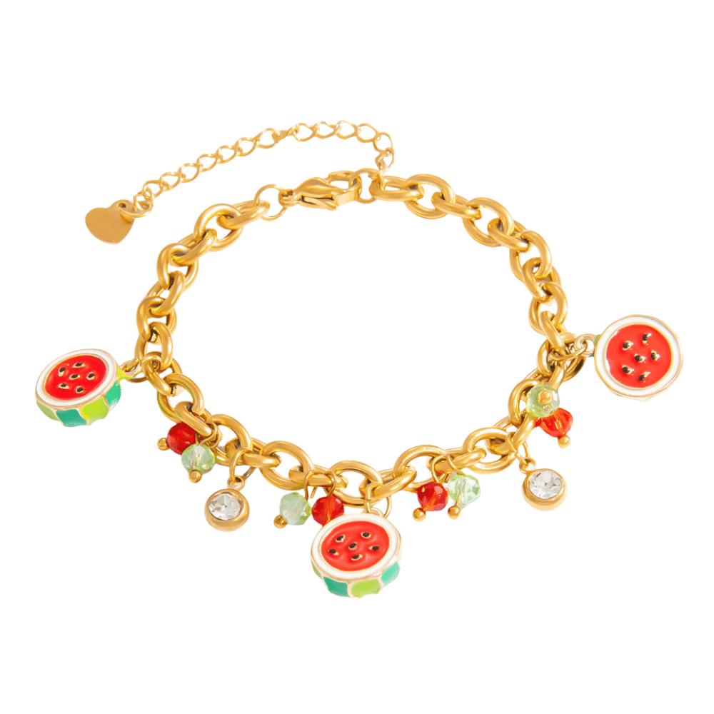 Bracelet charms, en acier inoxydable, pastèques et zircons, pour femme, modèle Pania - La Boutique du Bracelet