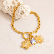 Bracelet charms florals, en acier inoxydable, fleur et soleil, pour femme, modèle Inime - La Boutique du Bracelet