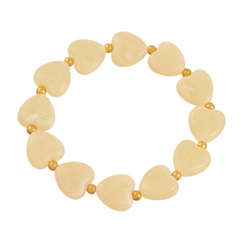 Shiny Resin Heart Bracelet, Elastic Beaded Bracelet with Decorative Gold Beads, Romantic and Radiant Jewelry, Aroba Model