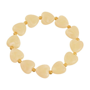 Shiny Resin Heart Bracelet, Elastic Beaded Bracelet with Decorative Gold Beads, Romantic and Radiant Jewelry, Aroba Model