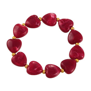 Shiny Resin Heart Bracelet, Elastic Beaded Bracelet with Decorative Gold Beads, Romantic and Radiant Jewelry, Aroba Model