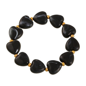 Shiny Resin Heart Bracelet, Elastic Beaded Bracelet with Decorative Gold Beads, Romantic and Radiant Jewelry, Aroba Model