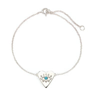 Bracelet en argent sterling avec pendentif cœur orné d'un œil turquoise central.