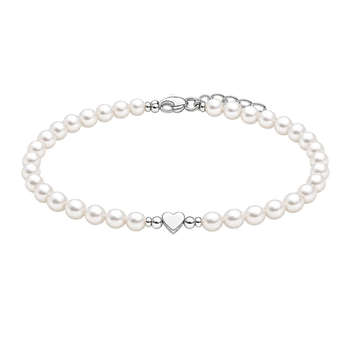 Bracelet cœur personnalisable en acier inoxydable, perles blanches lumineuses, fermoir ajustable, modèle Fadia