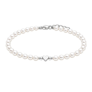 Bracelet cœur personnalisable en acier inoxydable, perles blanches lumineuses, fermoir ajustable, modèle Fadia