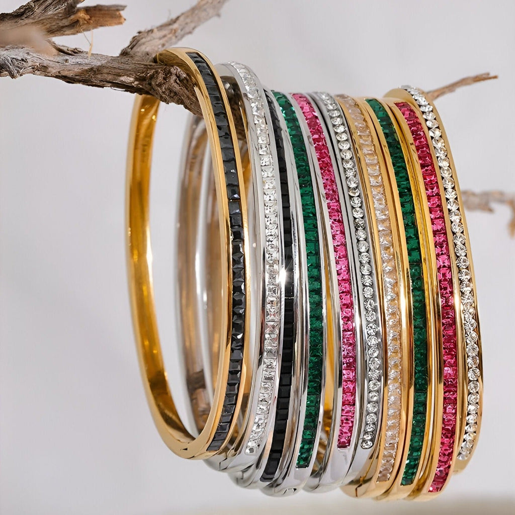 Lot de bracelets fins en acier inoxydable plaqué or, argent, rose et vert, style Vynette.