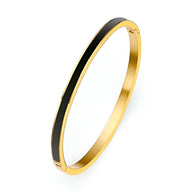 Bracelet jonc fin plaqué or avec émail noir brillant pour femme modèle Bryella.