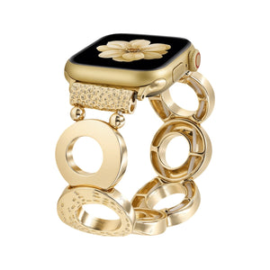 Bracelet compatible Apple Watch, maillons ronds ajourés en alliage métallique, confort élastique au poignet, modèle Erizène