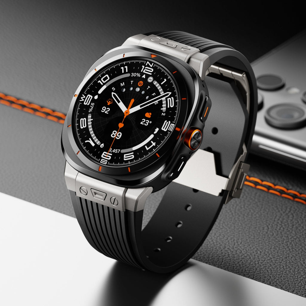 Bracelet en silicone noir avec fixation ferme pour Samsung Galaxy Watch Ultra, style sportif.