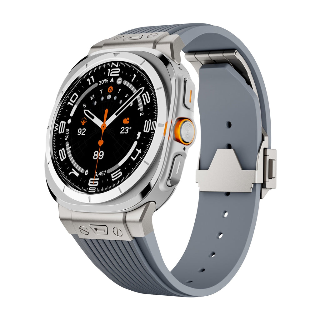 Bracelet silicone gris à fixation ferme pour Samsung Galaxy Watch Ultra modèle Touko.