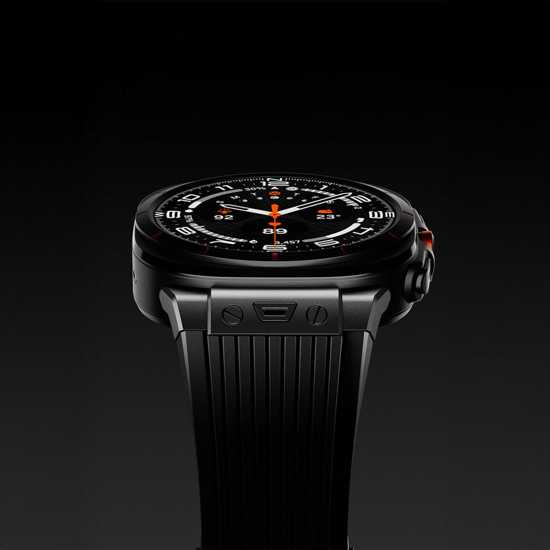 Bracelet silicone noir nervuré avec fixation ferme pour Samsung Galaxy Watch Ultra modèle Touko.