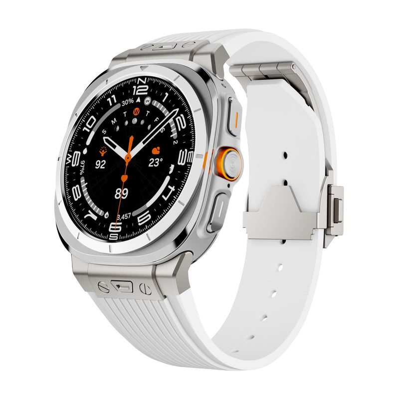Bracelet en silicone blanc et argent pour Samsung Galaxy Watch Ultra, fixation ferme, 22 mm.
