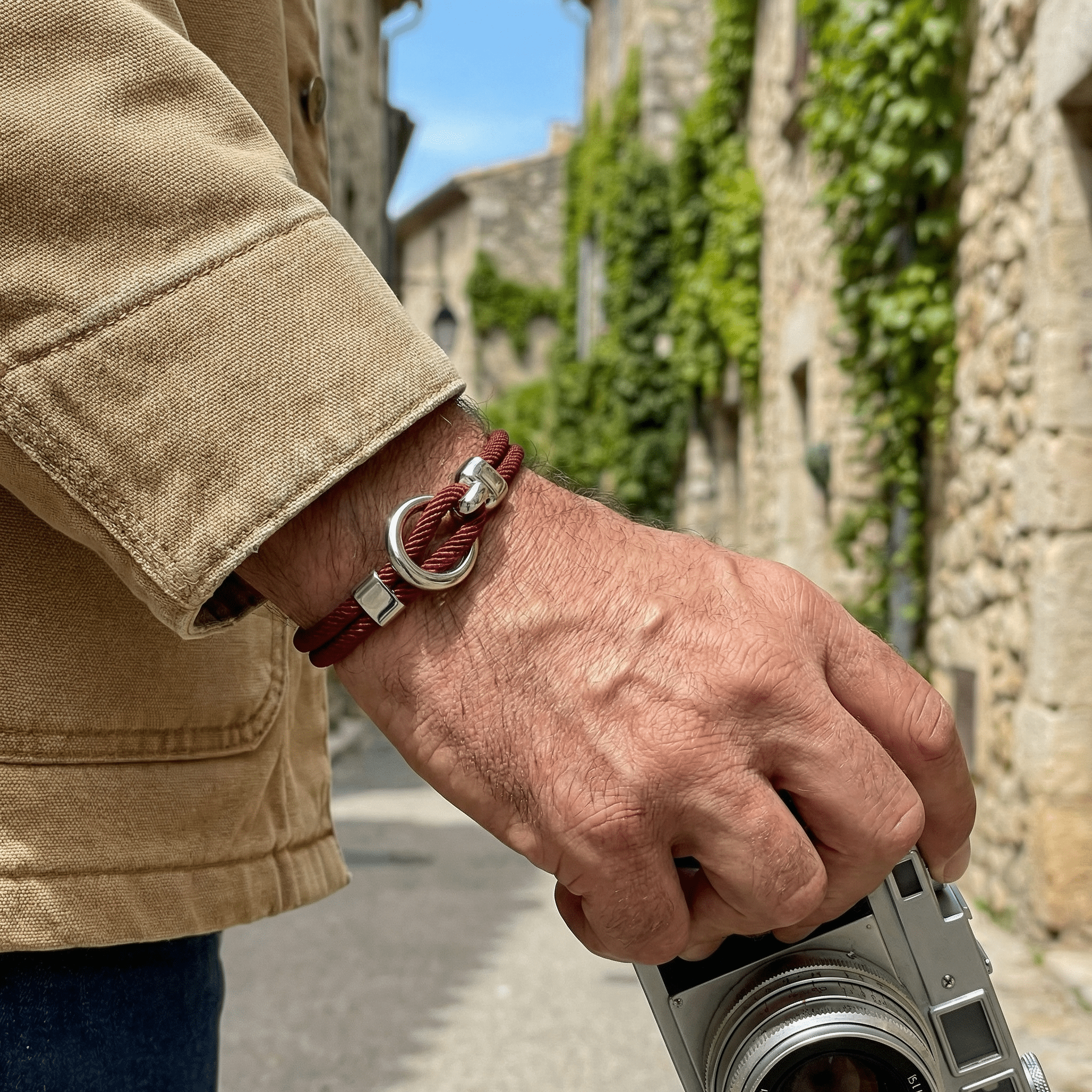 Kordelarmband mit Haken aus Edelstahl, Modell Pedro