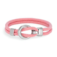 Bracelet cordon rose à crochet en acier inoxydable modèle Pedro double tour.