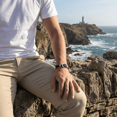 Kordelarmband mit Haken aus Edelstahl, Modell Pedro