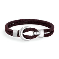 Bracelet cordon bordeaux avec crochet arrondi en acier inoxydable brillant, style Pedro.