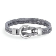 Bracelet cordon gris avec crochet arrondi en acier inoxydable modèle Pedro.