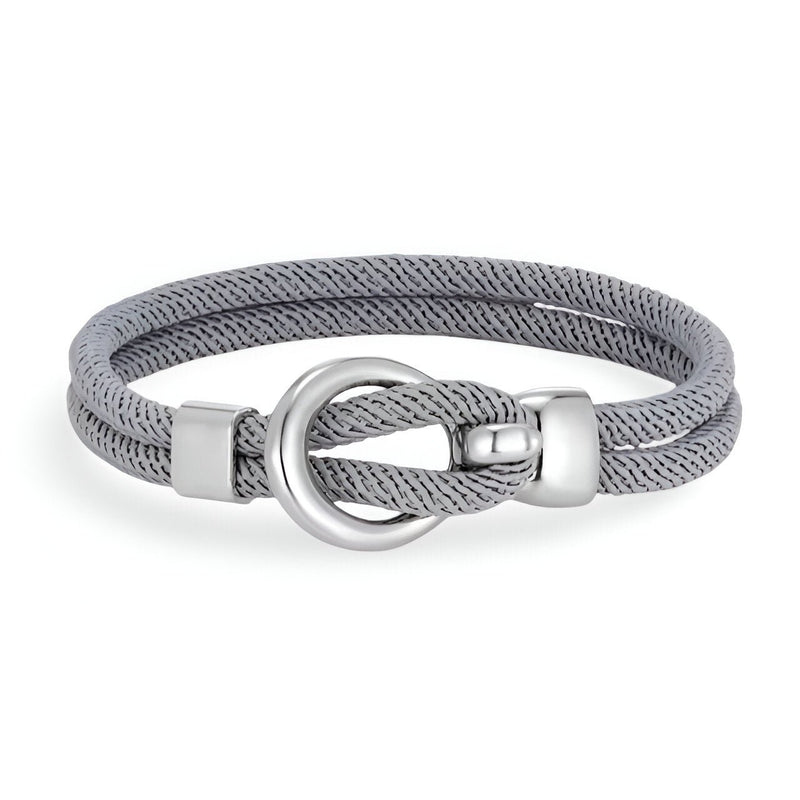 Bracelet cordon gris avec crochet arrondi en acier inoxydable modèle Pedro.