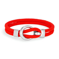 Bracelet cordon rouge vif avec crochet rond en acier inoxydable brillant, style Pedro.