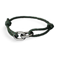 Bracelet cordon vert et marron avec double mousqueton argenté pour homme.