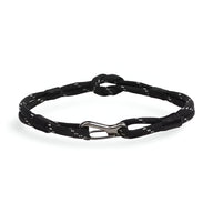 Bracelet cordon noir à nœud avec fermoir mousqueton argenté, style Parker pour homme.