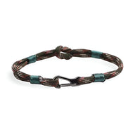 Bracelet cordon marron et vert avec nœud et mousqueton noir, style Parker pour homme.