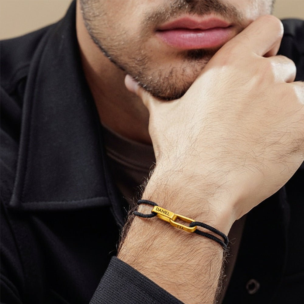 Adjustable Cord Bracelet, Customizable Stainless Steel, Personalized Engraved Jewelry, Unique Gift, Wrist Accessory, Pacore Model