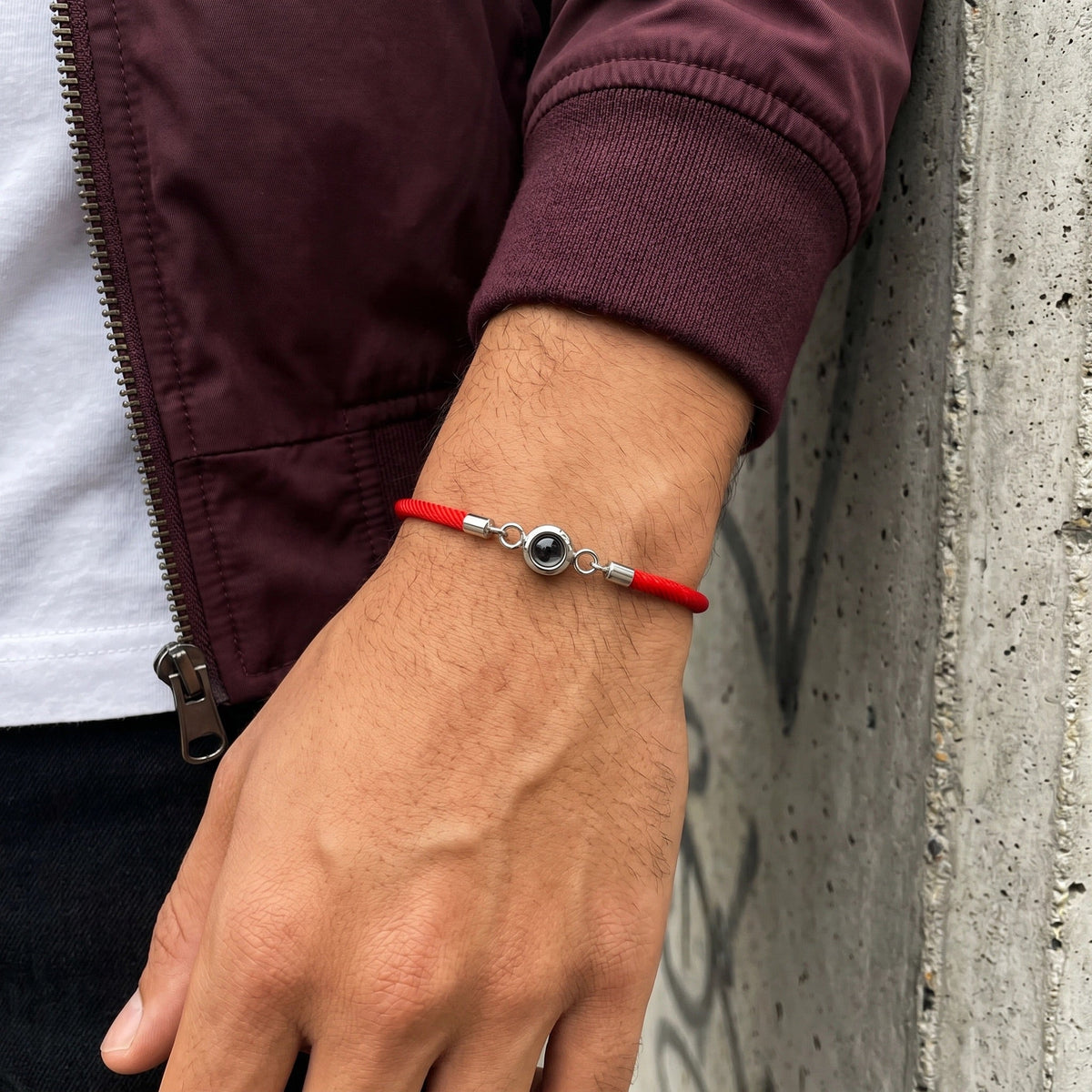 Personalisierbares Kordelarmband mit Fotoprojektion, vergoldet oder versilbert, Modell Lenzou