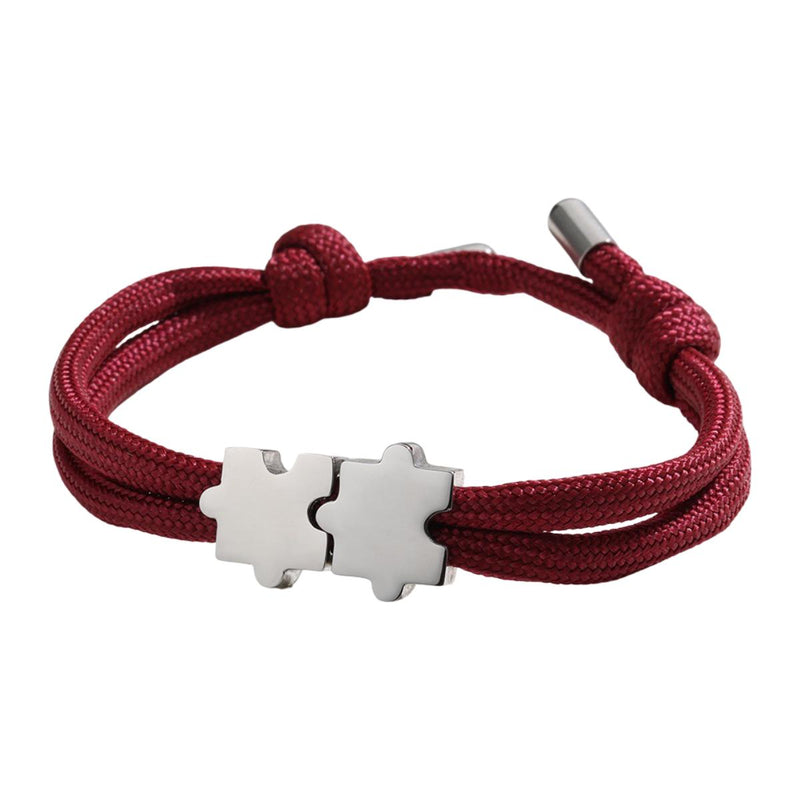 Adjustable nylon cord bracelet, personalized jewelry with engravable puzzle piece, perfect gift for couples, Pouzie model