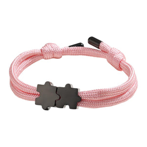 Adjustable nylon cord bracelet, personalized jewelry with engravable puzzle piece, perfect gift for couples, Pouzie model