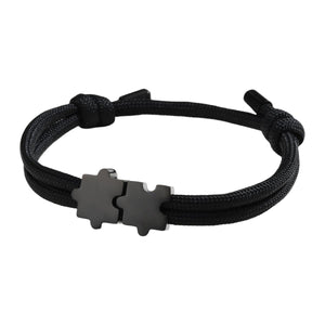 Adjustable nylon cord bracelet, personalized jewelry with engravable puzzle piece, perfect gift for couples, Pouzie model