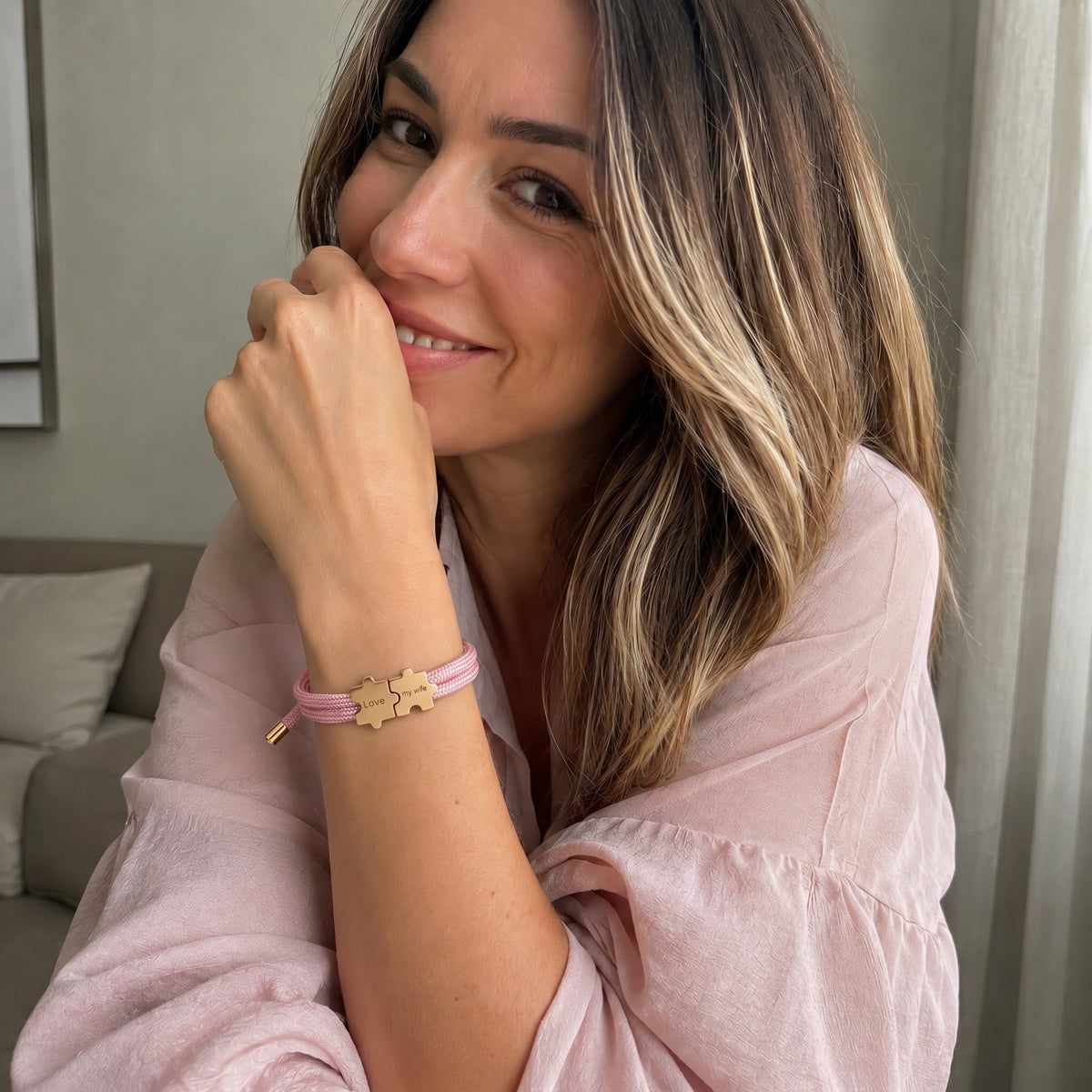 Bracelet paracorde ajustable, pendentif puzzle en acier personnalisable, modèle Pouzie