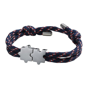 Adjustable nylon cord bracelet, personalized jewelry with engravable puzzle piece, perfect gift for couples, Pouzie model
