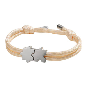 Adjustable nylon cord bracelet, personalized jewelry with engravable puzzle piece, perfect gift for couples, Pouzie model