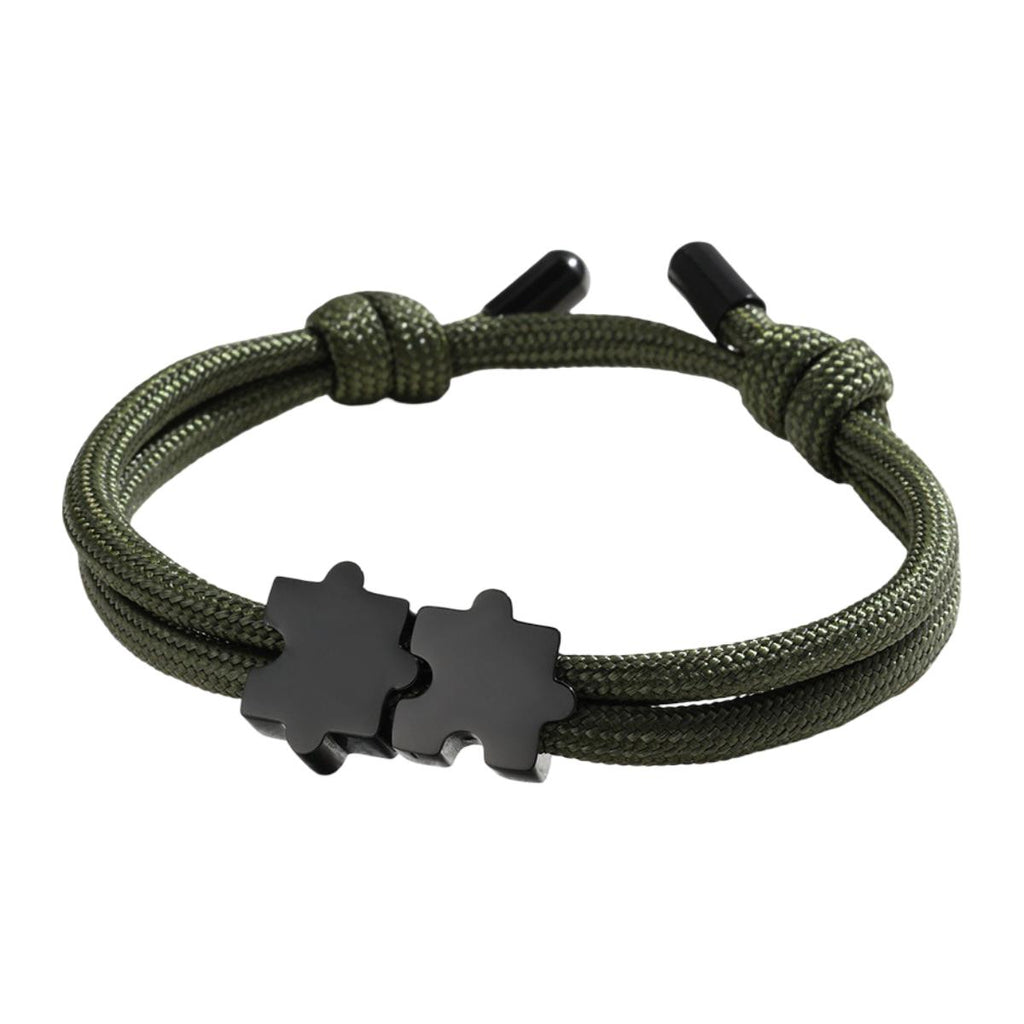 Adjustable nylon cord bracelet, personalized jewelry with engravable puzzle piece, perfect gift for couples, Pouzie model