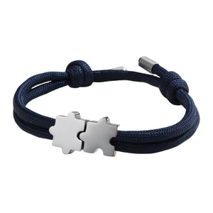 Adjustable nylon cord bracelet, personalized jewelry with engravable puzzle piece, perfect gift for couples, Pouzie model