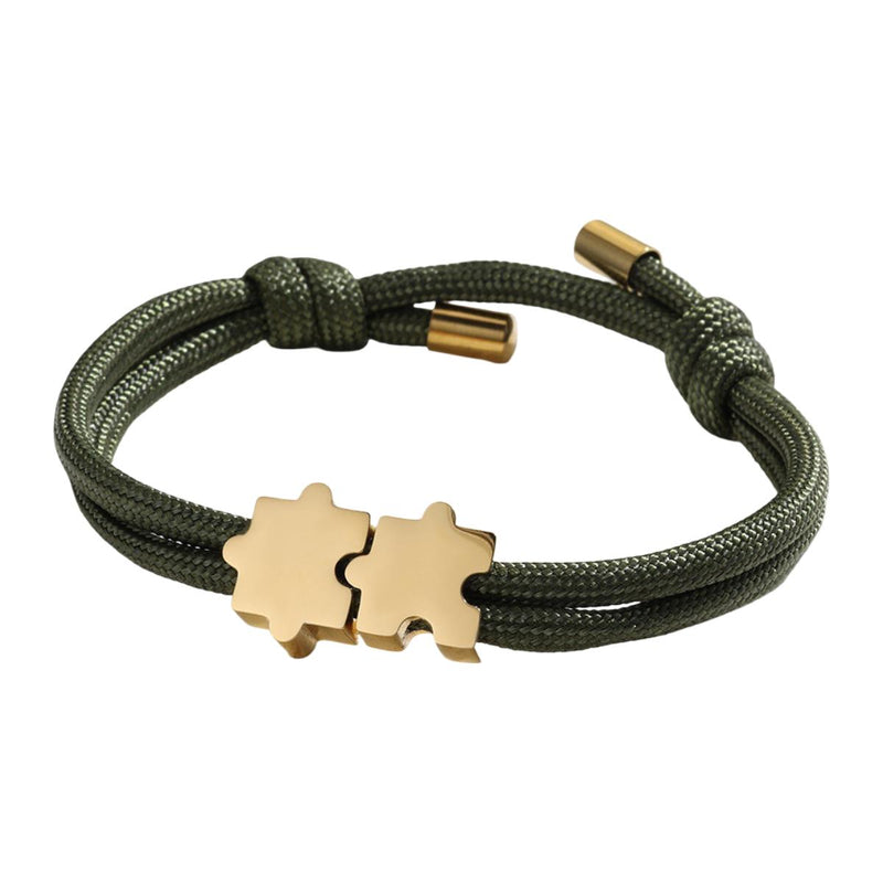 Adjustable nylon cord bracelet, personalized jewelry with engravable puzzle piece, perfect gift for couples, Pouzie model