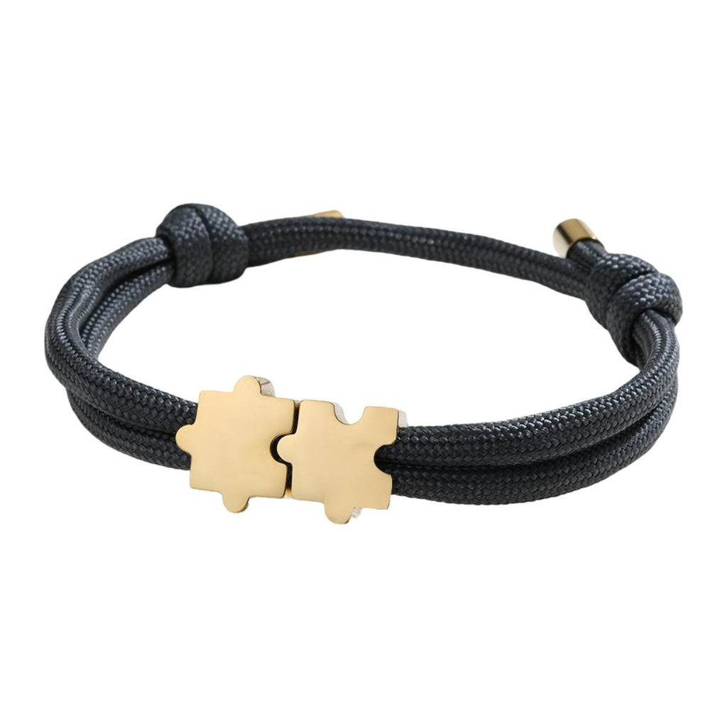 Adjustable nylon cord bracelet, personalized jewelry with engravable puzzle piece, perfect gift for couples, Pouzie model