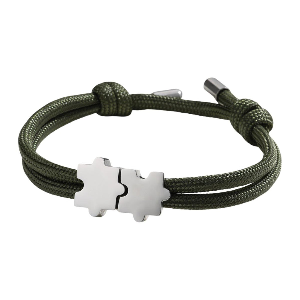 Adjustable nylon cord bracelet, personalized jewelry with engravable puzzle piece, perfect gift for couples, Pouzie model