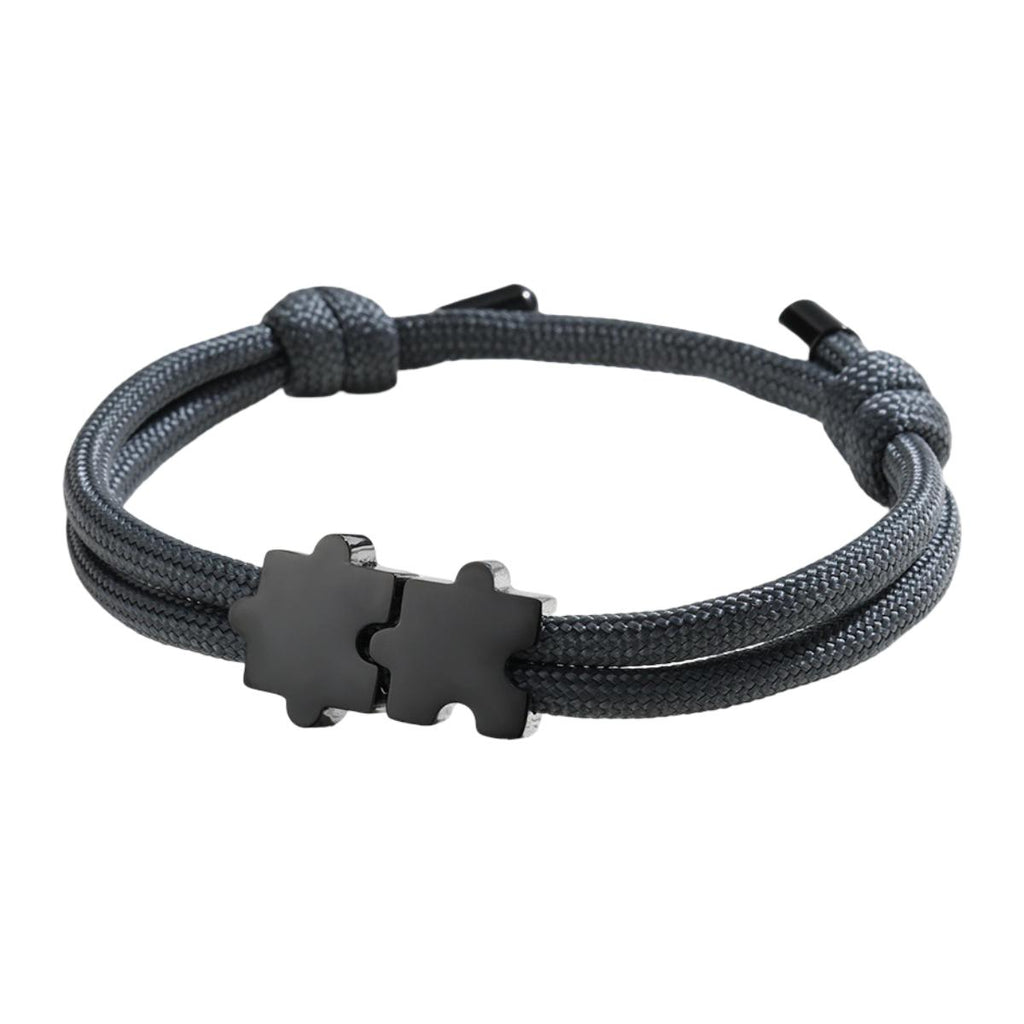 Adjustable nylon cord bracelet, personalized jewelry with engravable puzzle piece, perfect gift for couples, Pouzie model