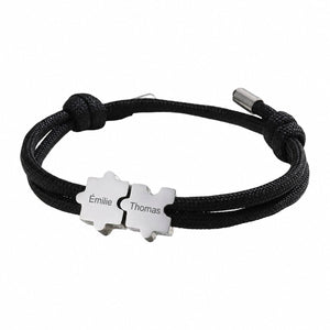 Adjustable nylon cord bracelet, personalized jewelry with engravable puzzle piece, perfect gift for couples, Pouzie model