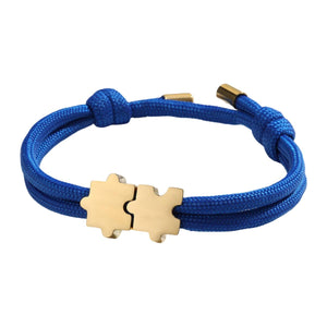 Adjustable nylon cord bracelet, personalized jewelry with engravable puzzle piece, perfect gift for couples, Pouzie model