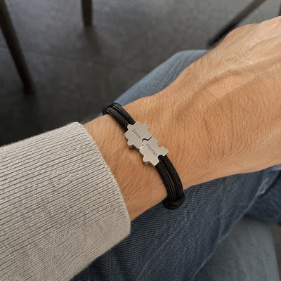 Bracelet paracorde ajustable, pendentif puzzle en acier personnalisable, modèle Pouzie