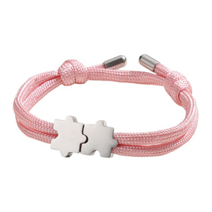 Adjustable nylon cord bracelet, personalized jewelry with engravable puzzle piece, perfect gift for couples, Pouzie model