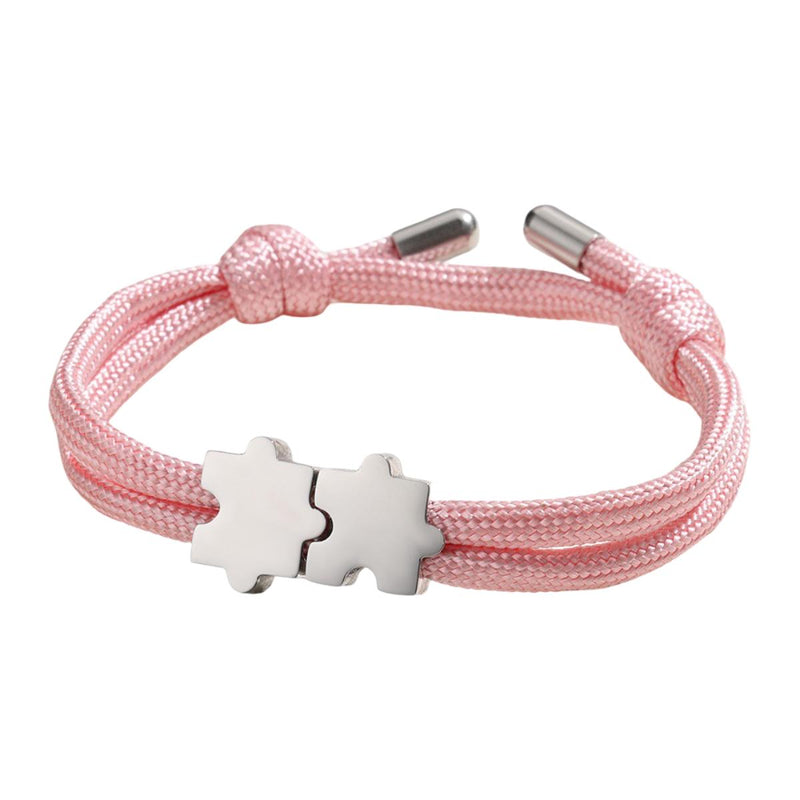 Adjustable nylon cord bracelet, personalized jewelry with engravable puzzle piece, perfect gift for couples, Pouzie model