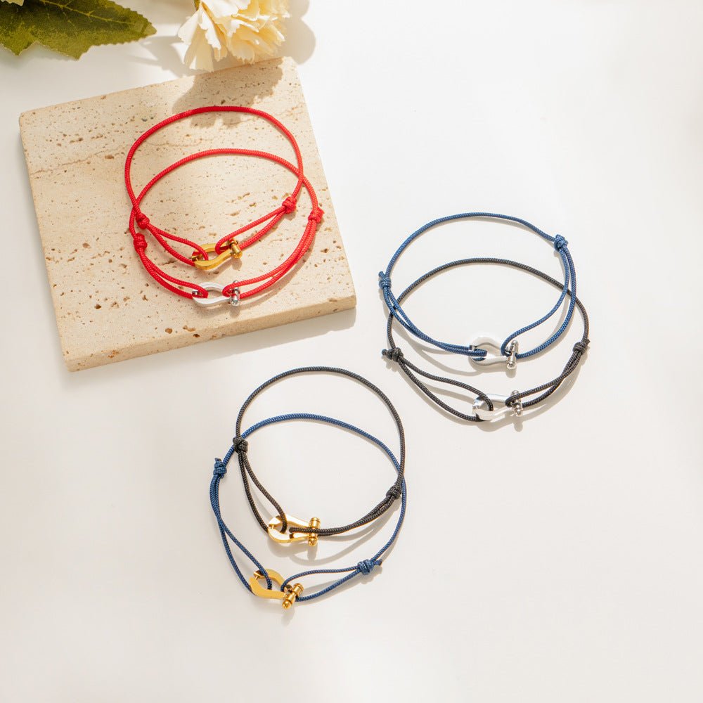 Verstellbares Armband aus Nylonband, Hufeisen-Motiv aus Edelstahl, Modell Ulrich
